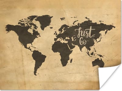 Wereldkaarten - Wereldkaart - Motivatie - Vintage - 80x60 cm