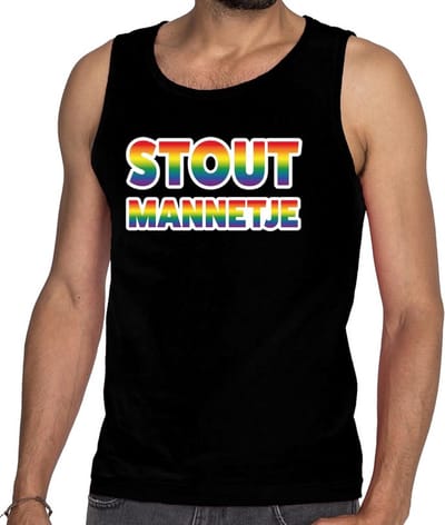 Stout mannetje tanktop/mouwloos shirt - zwart regenboog homo singlet voor heren - gay pride S
