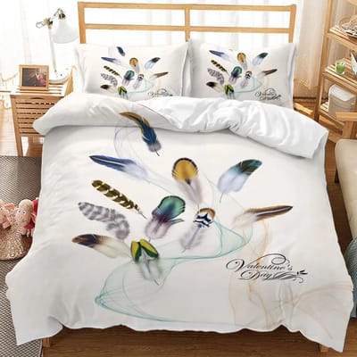 Housse de couette en plumes Types à barbes et Contour natal Vol Plumes d'oiseaux Élément Peau d'animal Imprimé Taille King Housse de couette en polyester EU single(135x200cm)