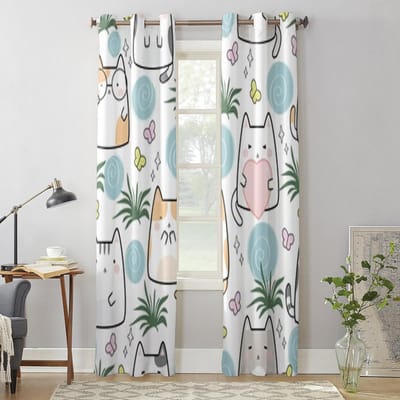Kawaii Schattige Katten Cartoon Raamgordijn Voor Kinderkamer Huis Jaloezieën Gordijnen Voor Woonkamer Slaapkamer Raam Draperieën 135W x 60H(cm) x1