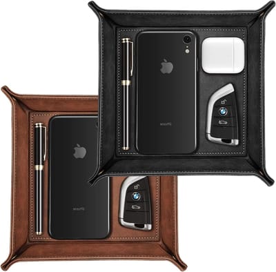Stijlvolle 2-delige Valet Tray Organizer van PU Leer voor Sieraden, Muntjes en Sleutels, Ideaal voor Bureau en Opberging