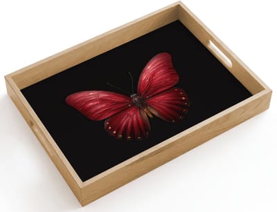 Dienblad hout 40x30 cm - Schootdienblad - Vlinder - Rood - Minimalistisch - Borrelplank rechthoek - Plateau dienbladen