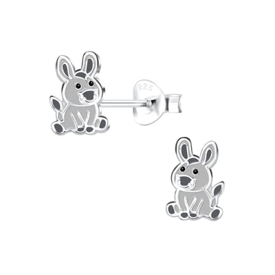 Zilveren kinderoorbellen ezeltje Donkey grijs | Oorknopjes Meisje Zilver | Zilverana | Sterling 925 Silver