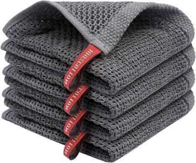 Set van 4 Katoenen Keukenhanddoeken, 30 x 30 cm, Super Absorberend, Herbruikbaar en Sneldrogend, Machinewasbaar in Donkergrijs