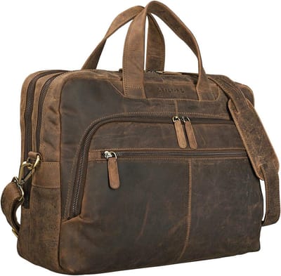 Leren Schoudertas Heren Vintage Groot 15.6 Inch Laptop Aktetas Werk Uni