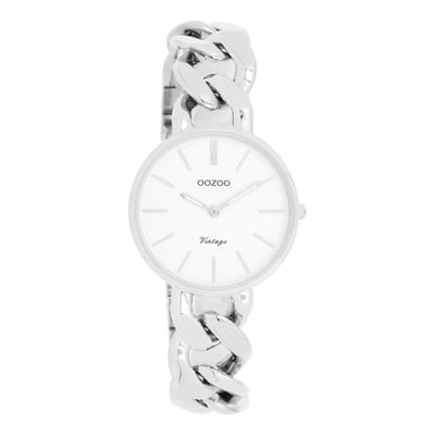 Zilverkleurige OOZOO horloge met zilverkleurige grove schakelarmband - C20355