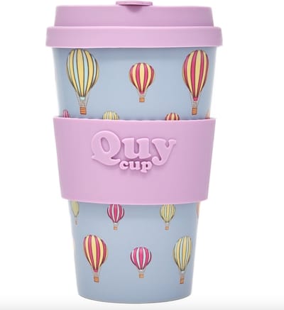 Quy Cup 400ml Ecologische Reis Beker - "Balloon" - BPA Vrij - Gemaakt van Gerecyclede Pet Flessen met Rose Siliconen deksel
