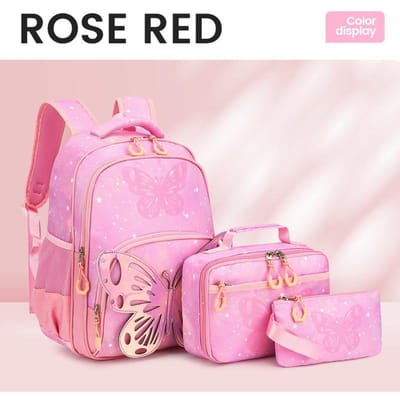 3 STKS Kinderen Schoolrugzak voor Meisjes Kinderen Schooltas Set Vlinder Boekentas met Lunchbox Etui Schattige Leerling Rugzak pink