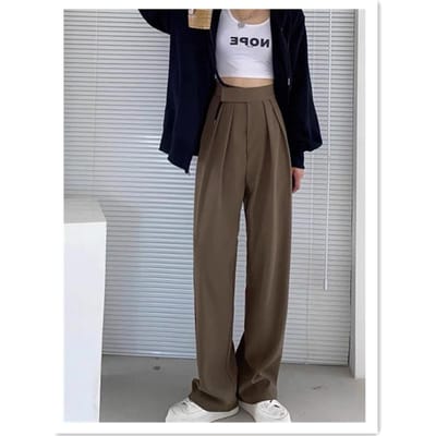 Rechte Casual Vloerbroek voor Dames met Hoge Taille Hangend Klein Design Klittenband Wijde Pijpen XXL bruin