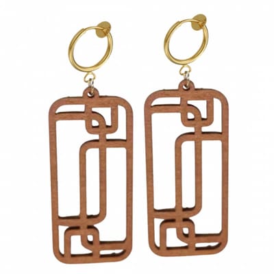 Klem oorbellen- Hout- bruin- goudkleurig- Window -geen gaatje-Charme Bijoux
