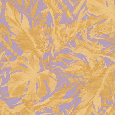 Natuur behang Profhome 790633-GU vliesbehang hardvinyl warmdruk in reliëf licht gestructureerd met bloemmotief subtiel glanzend purper blauwlila goud okergeel 5,33 m2