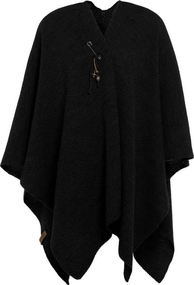Knit Factory Jazz Gebreid Omslagvest - Dames Poncho - Wikkelvest - Gebreide zwarte poncho - Gebreide mantel - Winter poncho - Dames cape - One Size - Zwart