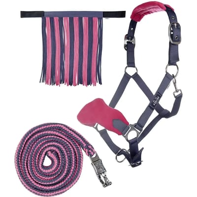 Halsband voor paard met longe en anti-vliegende franjes HKM