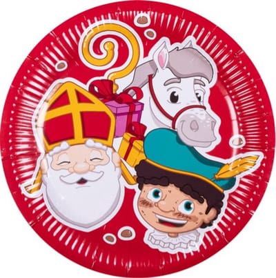 New Age Devi - Sinterklaas en Piet feestbordjes - 23 cm - rood - 6 stuks - van duurzaam karton!