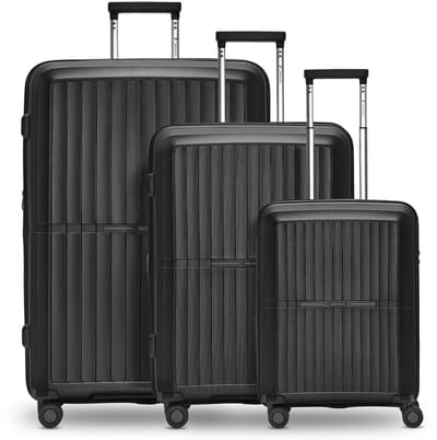 Pactastic Collectie 01 4-wiel kofferset, 3-delig, met rekbare vouw - Harde bagage - TSA slot - black-metallic