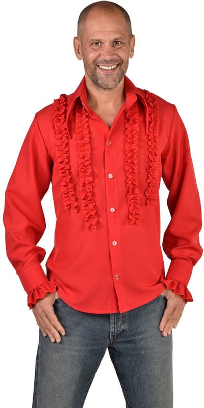 Jaren 80 & 90 Kostuum | Rouches Overhemd Love Rood Man | Small | Halloween | Verkleedkleding