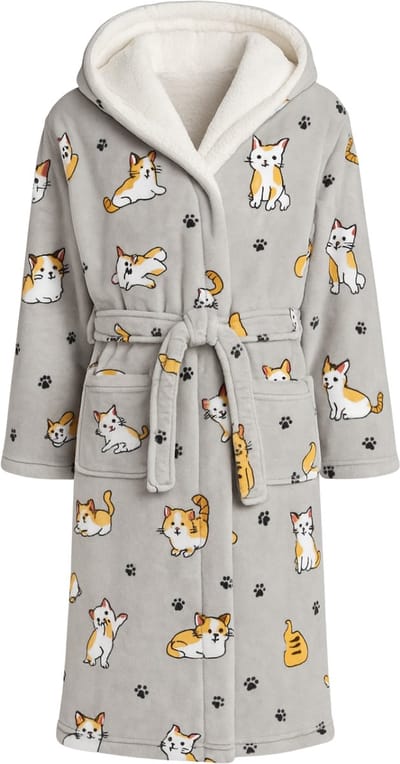 Dames badjas katten - fleece badjas met capuchon - ultra zacht en warm - cadeau - katten badjas voor dames - maat S/M
