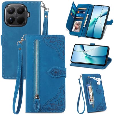 Telestore - Portemonnee met rits - book-case hoesje - 7 pasjes - mandala bloemen blauw - telefoonhoesje geschikt voor Xiaomi 17T