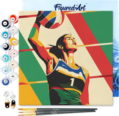Figured'Art Mini Schilderen op Nummer Volwassenen 20x20cm met Sportaffiche Volleybal - Klein Formaat Creatieve Hobby Kit DIY Art Nummer Compleet