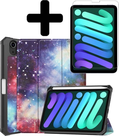 Hoes - Geschikt voor Apple iPad Mini 6 (2021) - 8.3 inch - 6e Generatie - Met Screenprotector - Trifold Bookcase - Hard Cover Case - Met Uitsparing Geschikt voor Apple Pencil - Hardcover Book - Tablet Hoesje - Galaxy