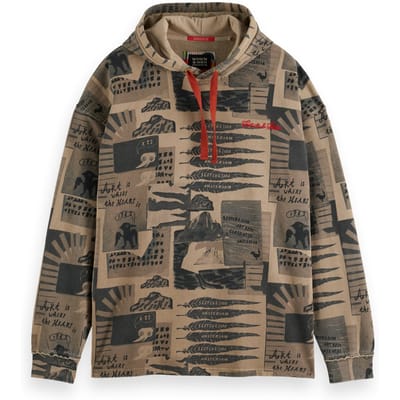 Scotch & Soda Loose-fit Overdyed All-over Printed Hoodie Plaza Taupe Taglia: S | Felpe con cappuccio Outlet | Uomo | Nero