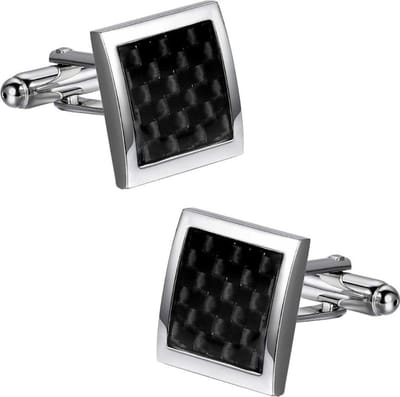 Fako Bijoux - Manchetknopen - Carbon - Vierkant - Zwart - 16x16mm - Zilverkleurig