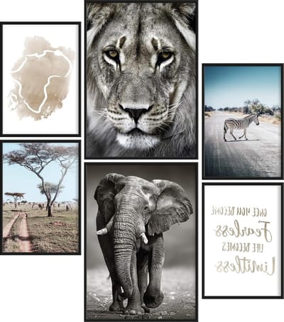 Poster Set - Wanddecoratie - Woonkamer Inrichten - 6 Delige Set - 2x A3 4x A4 - Afrika Thema