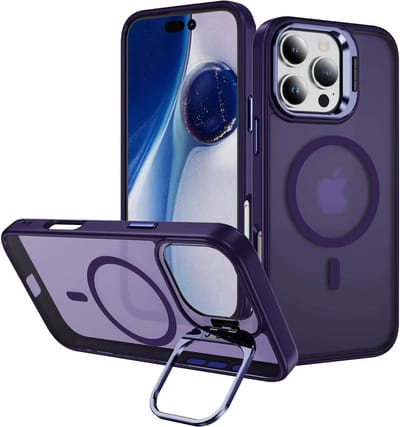 Hoesje Geschikt voor Apple iPhone 16 Pro - Compatibel met MagSafe & Qi2 - Back Cover met Standaard - Camera Kickstand - Paars