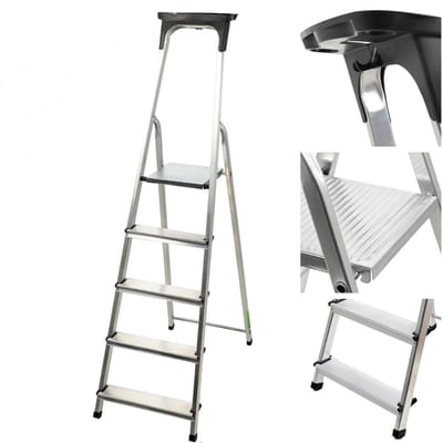 MMP® Huishoudtrap 5 Treden - Huishoudtrap - Keukentrap - Zilver - 48cm x 13cm x 193cm; 3.76 kg