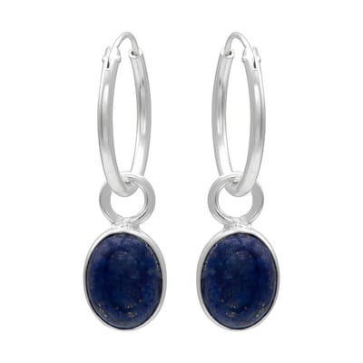 WeLoveSilver Zilveren Oorringen Vrouwen - Lapis Lazuli - 9 cm