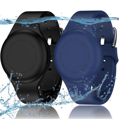 longziming -Verstelbare Kinder Tracker Polsbandjes – Waterdicht & Huidvriendelijk Siliconen – Set van 2 Beschermhoesjes – Zwart + Donkerblauw