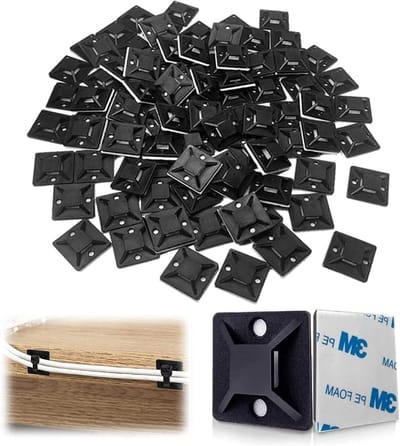 Zelfklevende montagesteun voor kabelbinders, schroefbasis voor kabelbevestiging, houder voor kabelbinders, ideaal voor stroomkabels, compact formaat 18,5 x 18,5 x 6,4 mm
