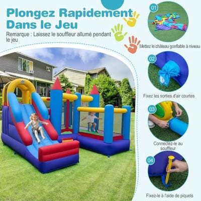 Dailygoods Opblaasbaar kasteel met springmat, klimwand, glijbaan en basketbalring - Opblaasbaar kasteel voor kinderen