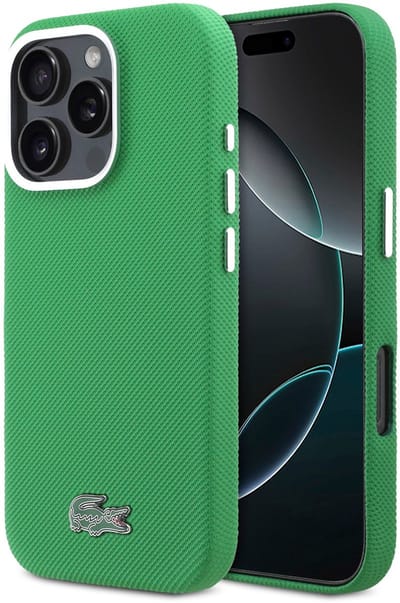 Lacoste Back cover case voor iPhone 16 Pro - Estragon Green - MagSafe-compatibel - Metal Edges