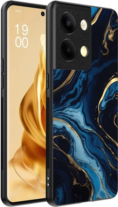 Smartphonica Telefoonhoesje Geschikt voor Oppo Reno 9 Pro Plus met marmer opdruk - TPU backcover case gold blue marble design - Goud Blauw geschikt voor Oppo Reno 9 Pro Plus