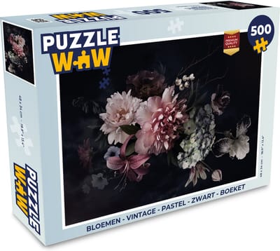 Puzzel Bloemen - Vintage - Pastel - Zwart - Boeket - Legpuzzel - Puzzel 500 stukjes