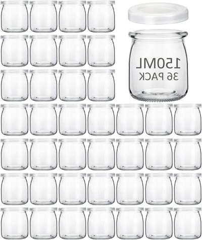 Set van 36 yoghurtglazen met deksel, 150 ml, ideaal voor dessert, pudding en jam opslag