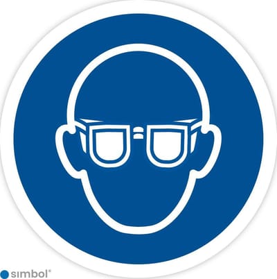 Simbol - Stickers Oogbescherming Verplicht - Veiligheidsbril Verplicht - (M004) - Duurzame Kwaliteit - Formaat ø 10 cm.