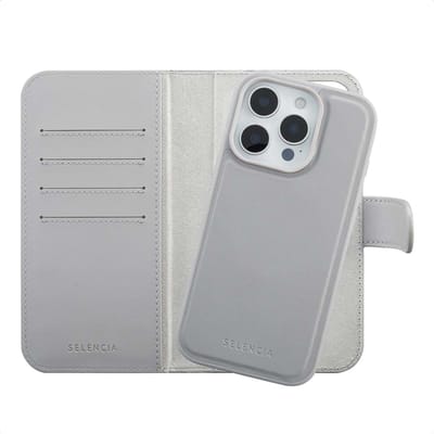 Selencia Hoesje - Geschikt voor Apple iPhone 16 Pro - Olyn Uitneembare Bookcase geschikt voor MagSafe - Grijs