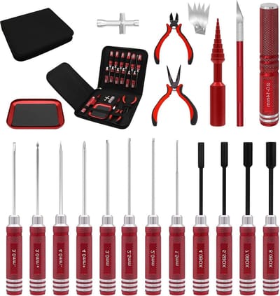 RC gereedschapsset met 19-in-1 voor 1/8 1/10 Traxxas Axial Arrma - zeskantige zeskantmoer kruisschroevendraaier sleufschroevendraaier tang_RC reparatieset Rood
