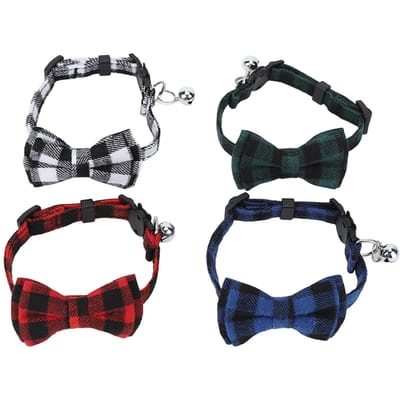 4 stuks Huisdier Halsband Ruit Afneembaar Comfortabel Veiligheidsgesp Schattige Unieke Honden Vlinderdas voor Kleine Honden black