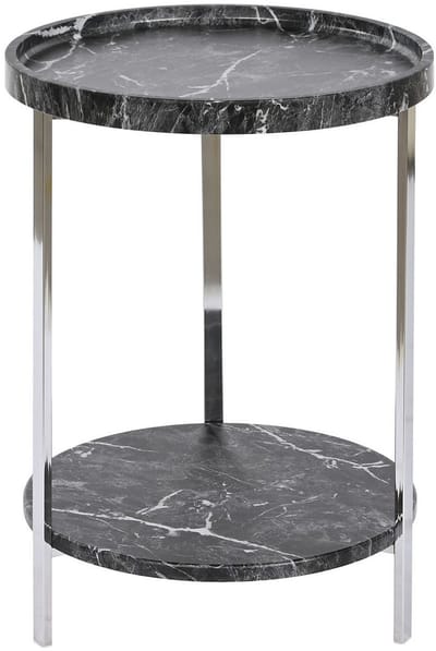 Atmosphera Bijzettafel / salontafel Marble - zwart - RVS / MDF - rond - D40 x H53 cm - luxe wonen