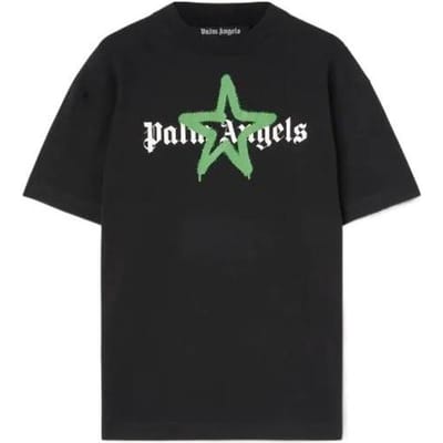 Palm Angels Ster Gespoten T-shirt Zwart/Groen Heren Streetwear PMAA001C99JER0241055 XXL black