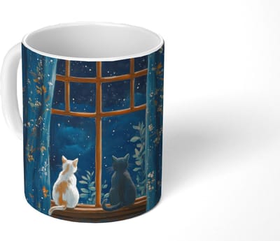 Mok - Koffiemok - Kat - Sterrenhemel - Blauw - Mokken - 350 ML - Beker - Koffiemokken - Theemok