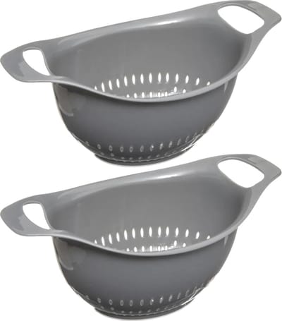 Kleine vergiet/zeef antislip grijs 14 x 18 cm van kunststof - Set van 2x stuks - Keukenvergieten