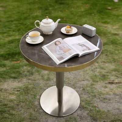 KOMHTOM Bijzettafel - Rond - Marmerlook Tafelblad - Goudkleurig Roestvrij Stalen Frame - Luxe Woonkamertafel