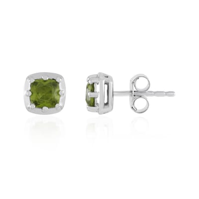 Cavill - Zilveren Oorbellen - 925 Sterling Zilver Platina Coated - Vesuvianiet Edelstenen Antiek Kussen Slijpsel - Italiaanse Groene Oorstekers