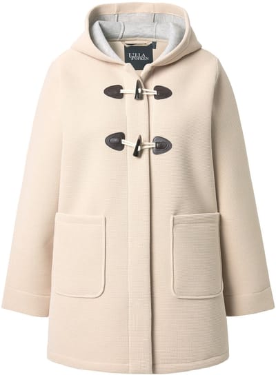 Ulla Popken - Dames - HYPRAR dufflecoat 2-lagen piqué capuchon knevelknopen - Lichtchampagne - Maat 46+