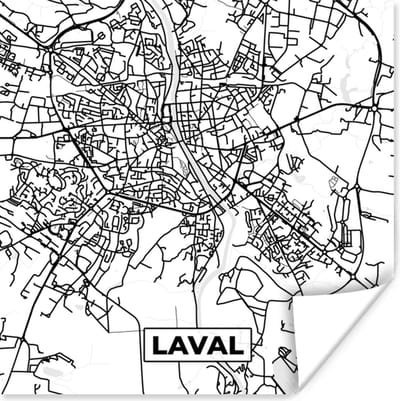 Poster Kaart - Laval - Stadskaart - Frankrijk - Plattegrond - Zwart wit - 100x100 cm XXL