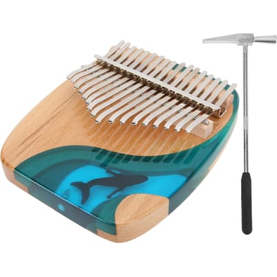 Kalimba Piano à Pouce Baleine 17 Touches Instrument de Musique avec Autocollant pour Enfants Débutants beige
